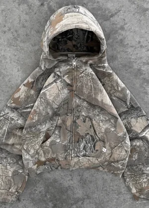 Y2K Retro zip up Hoodie Men Camouflage Pattern zipper Sweatshirt High Street Hip Hop Streetwear Oversized Unisex Camo Hoodie